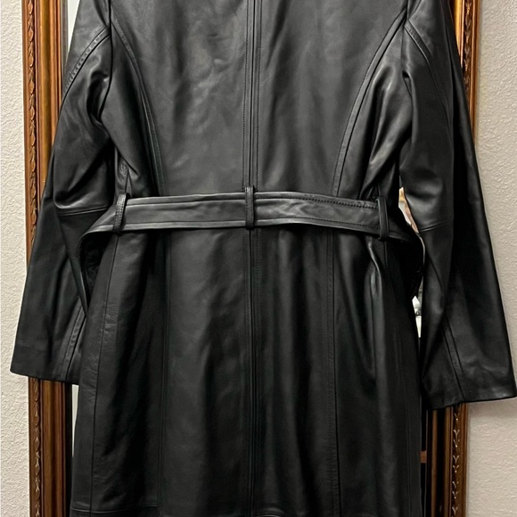 Thinsulate Black Leather Trench Coat - Picture 8 of 12